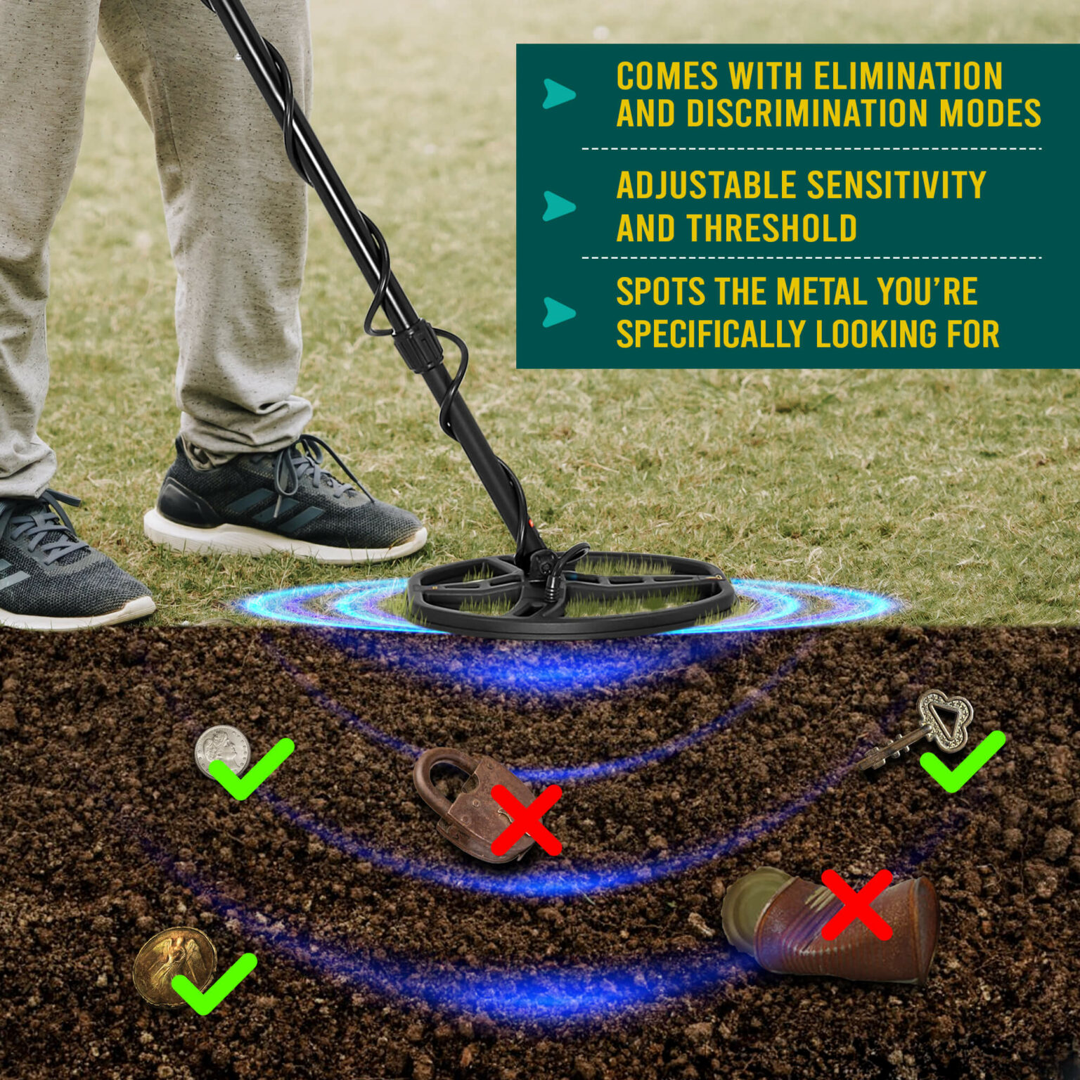 DeTek Advanced 8FT High Sensitivity Metal Detector With Headphone and Carry Bag Gear Tekk