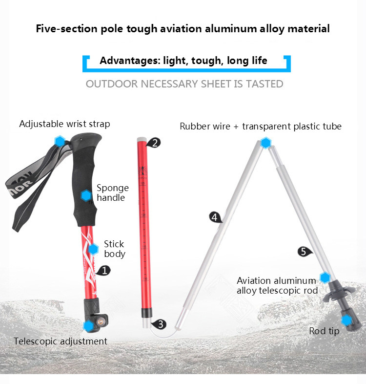 Long cane aluminum collapsible into five sections, lengths 110 up