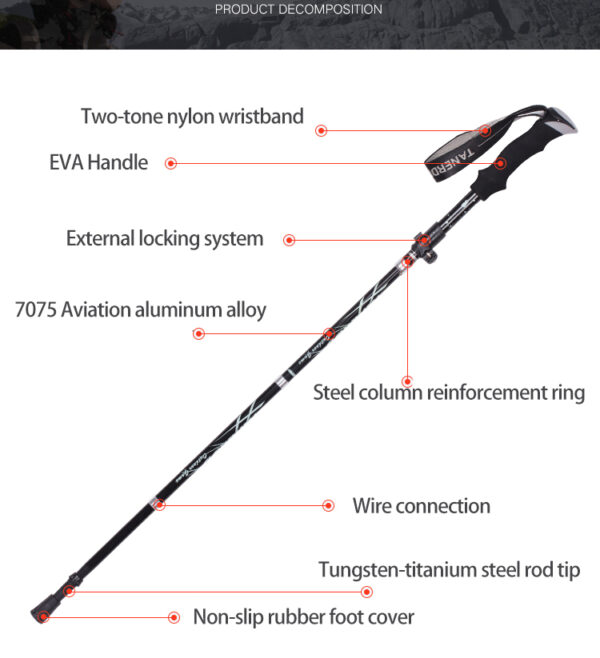 TrekBud Adjustable Trekking Pole, Hiking Stick Gear Tekk
