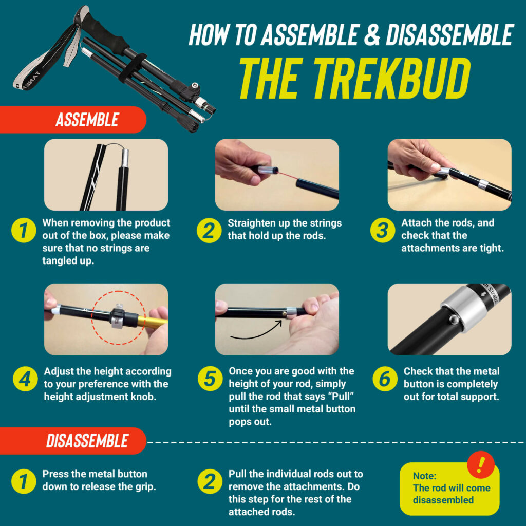 TrekBud Adjustable Trekking Pole, Hiking Stick Gear Tekk