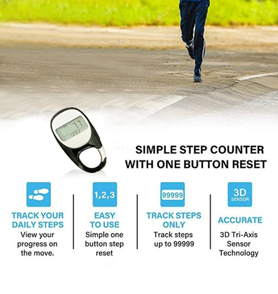 TekiCount 3D Walking Step Counter with Carabiner Clip On Pedometer