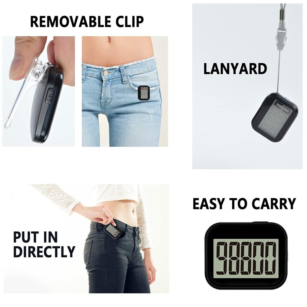 Exesteps pedometer with clip on lanyard and large display gear tekk