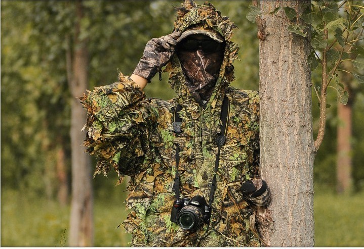 Summer Breathable 3D Maple Leaves Bionic Camouflage Hunting Cloak Jungle  Camo Sniper Suit Bird-Watching Photography Clothes