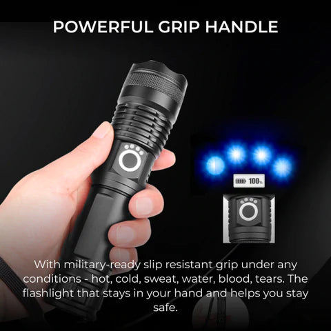 Bright LED Tactical Flashlight Waterproof Torch USB Rechargeable for Outdoors, Camping, Hunting, Fishing and Hiking.